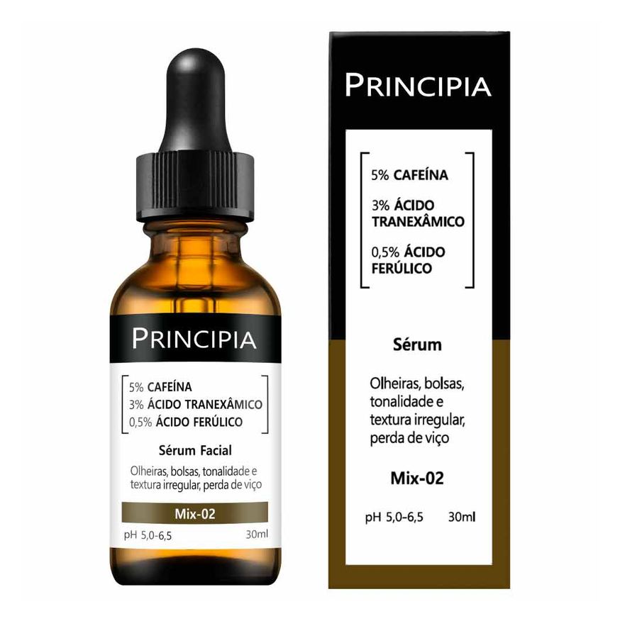 Principia Sérum Facial Mix 02 com Cafeína 5%, Ácido Tranexâmico 3% e Ácido Ferúlico 0,5% 30ml