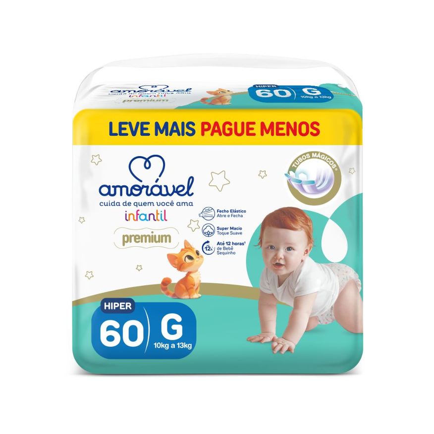 Amoravel Fralda Amorável Premium G 60 Unidades