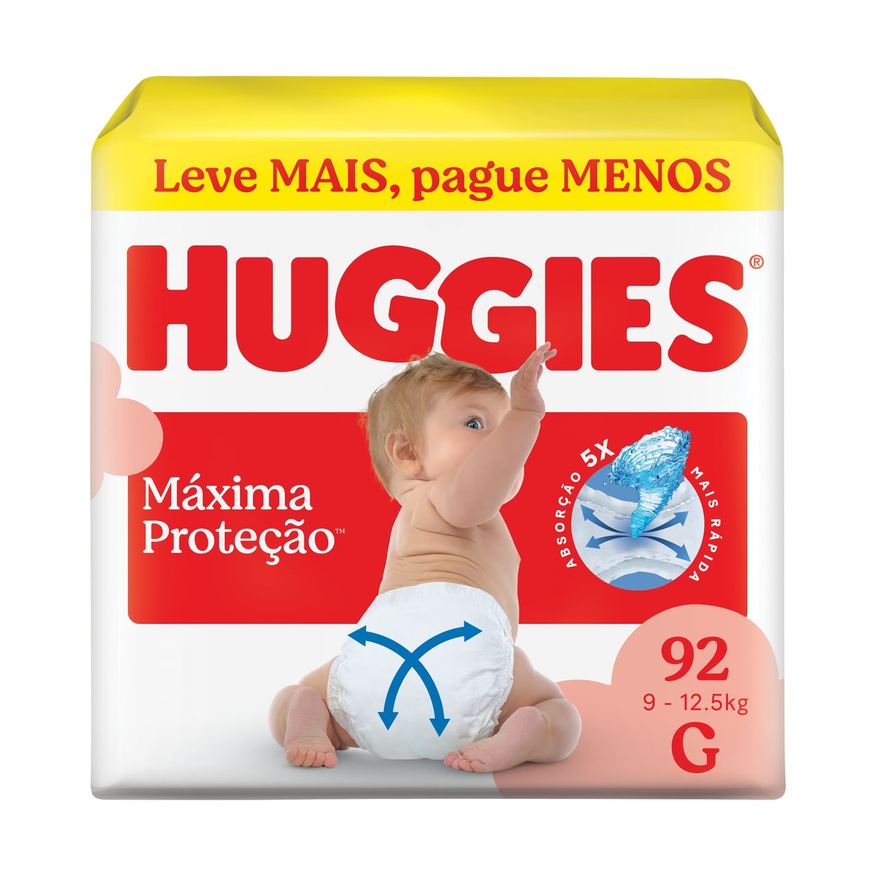 Huggies Fralda Descartável Máxima Proteção G 92 Unidades