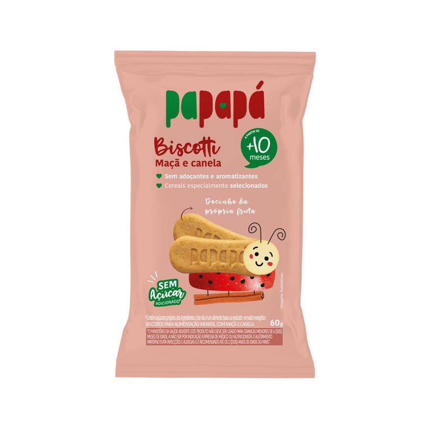 Papapá Biscoito Infantil Biscotti Sabor Maçã e Canela +10 Meses 60g