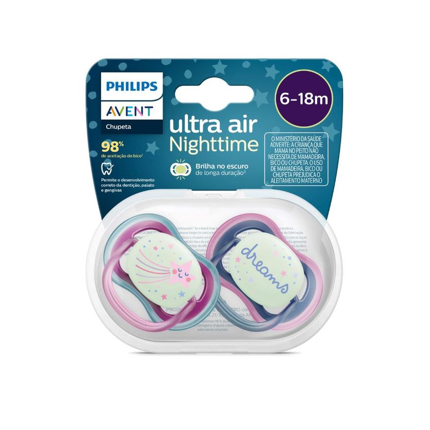 Avent Chupeta Philips Ultra Air Nigthtime +6 meses Azul e Rosa 2 Unidades