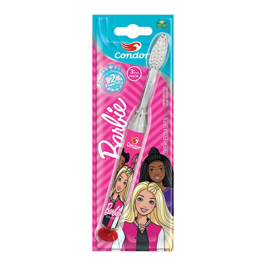 Condor Escova Dental Infantil Barbie Luz de LED Cerdas Macias +3 anos 1 Unidade
