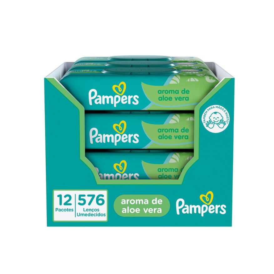 Pampers Lenços Umedecidos Aroma de Aloe Vera 48 Unidades Leve 12 Pacotes