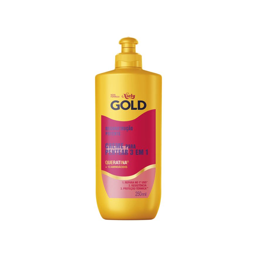 Niely Gold Creme Pentear 3 Em 1 Queratina V E 13 Aminoácidos Reconstrução Potente 250ml
