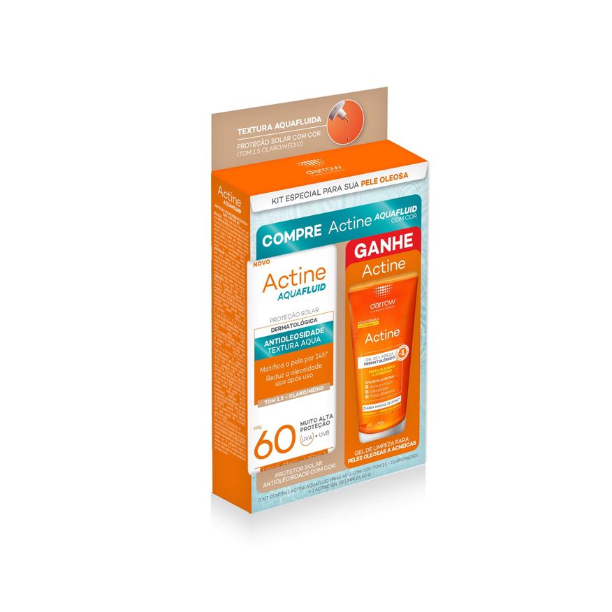 Actine Kit Facial Darrow Aquafluid Fps60 Com Cor 40g + Actine Gel De Limpeza 40g
