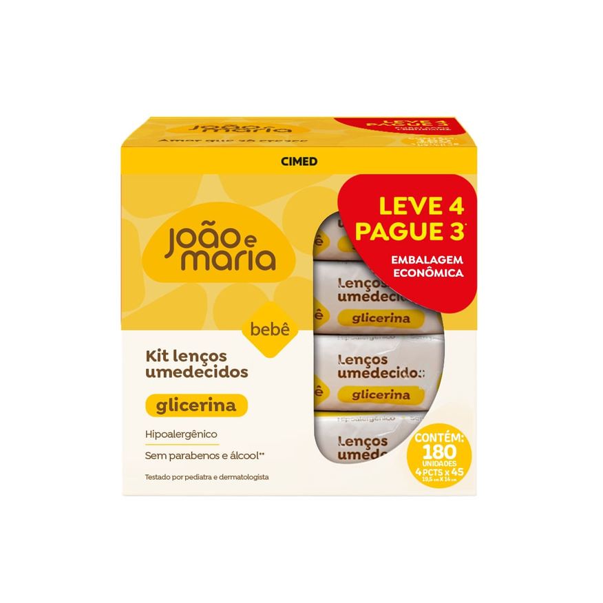João E Maria Kit Lenço Umedecido Com Fragrância Bebê Pacote 4 Und 45 Unidades Cada