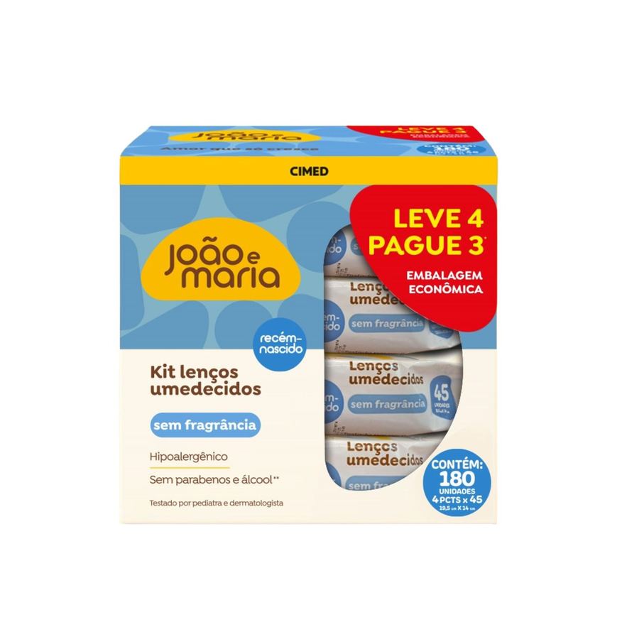 João E Maria Kit Lenço Umedecido Recém-Nascido Sem Fragrância Com Glicerina E Aloe Vera 4 Unidades Com 45 Folhas Cada Unidades