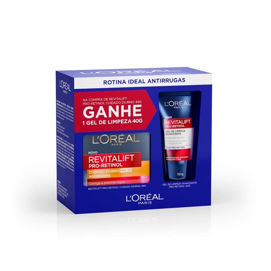 Loreal Paris Kit Creme Antirrugas Cuidado Diurno Fps 20 Loréal Paris Revitalift Pro-Retinol Gel De Limpeza Suavizante 40g