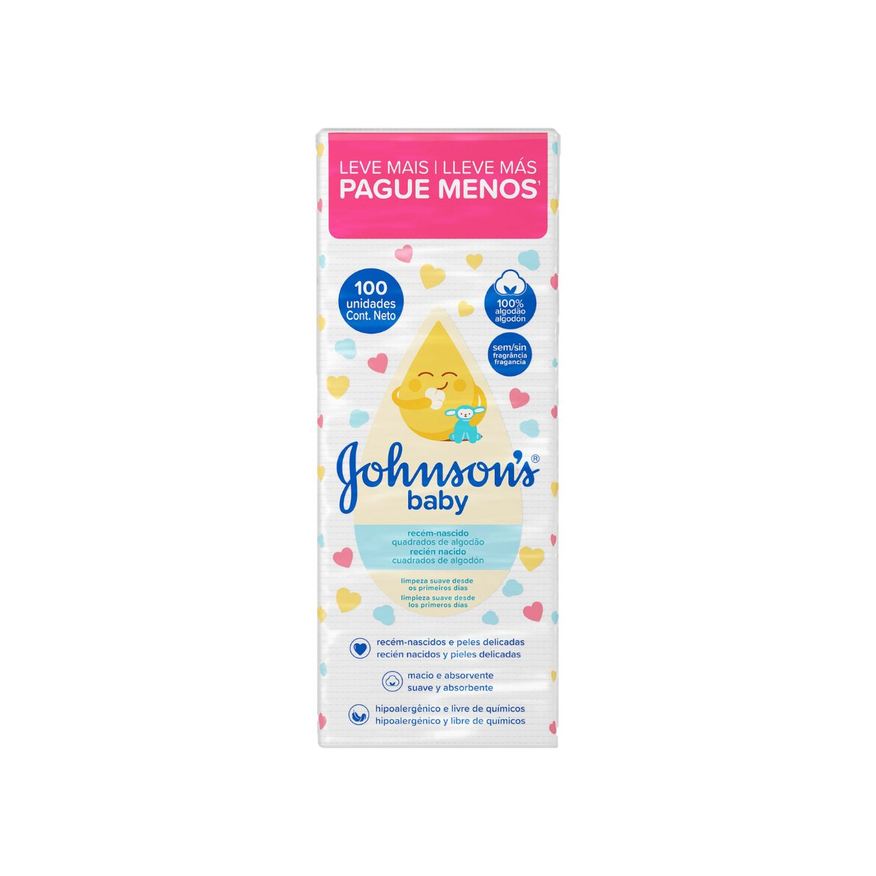 Johnsons Baby Algodão Quadrado Sem Perfume 100 Unidades