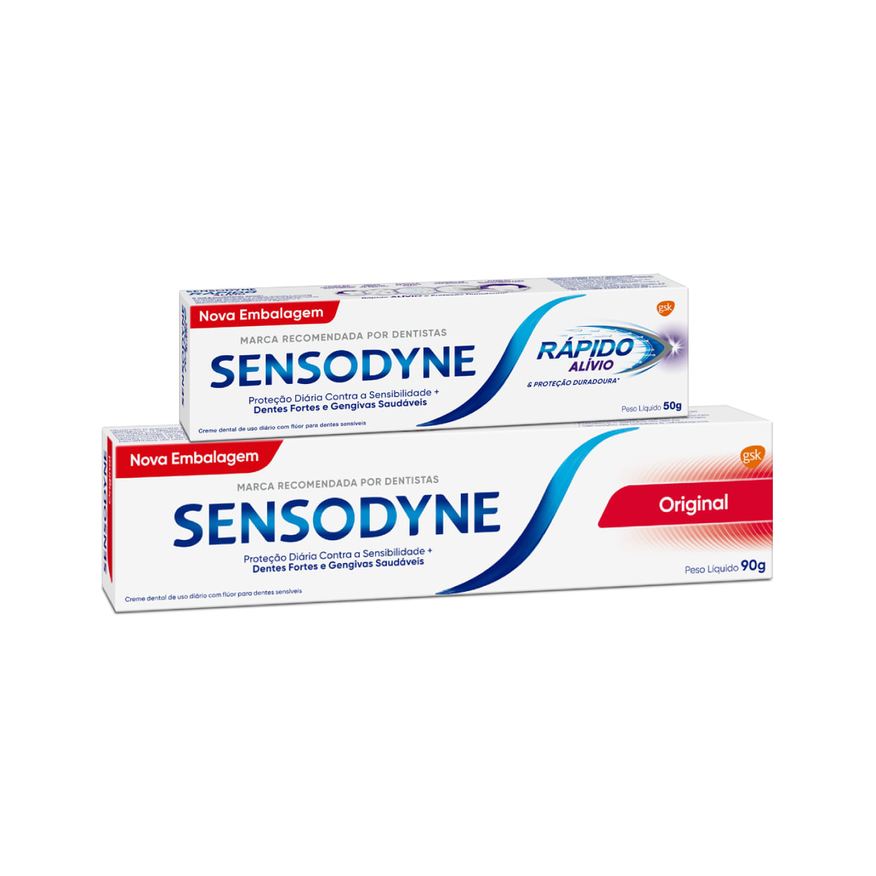 Sensodyne Kit Creme Dental Original para Dentes Sensíveis 90g + Creme Dental Rápido Alívio Original para Dentes Sensíveis 50g