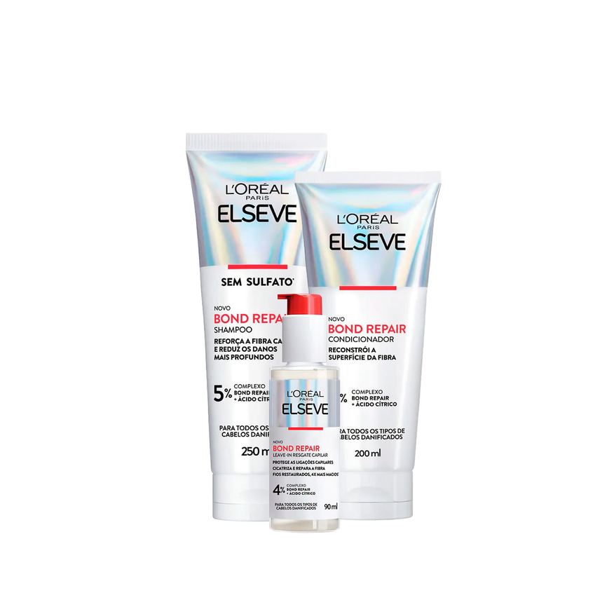 Elseve Kit Bond Repair Shampoo 250ml + Condicionador 200ml + Leave-in 90ml