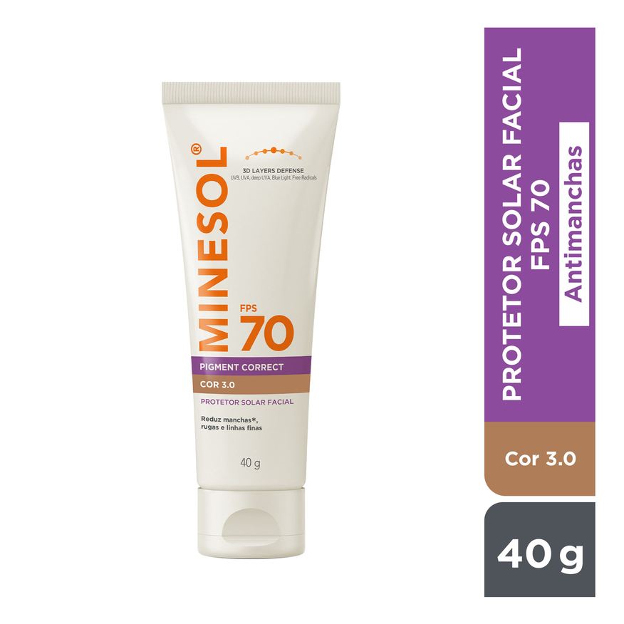 Minesol Protetor Solar Facial Pigment Correct Fps70 Cor 3.0 40g