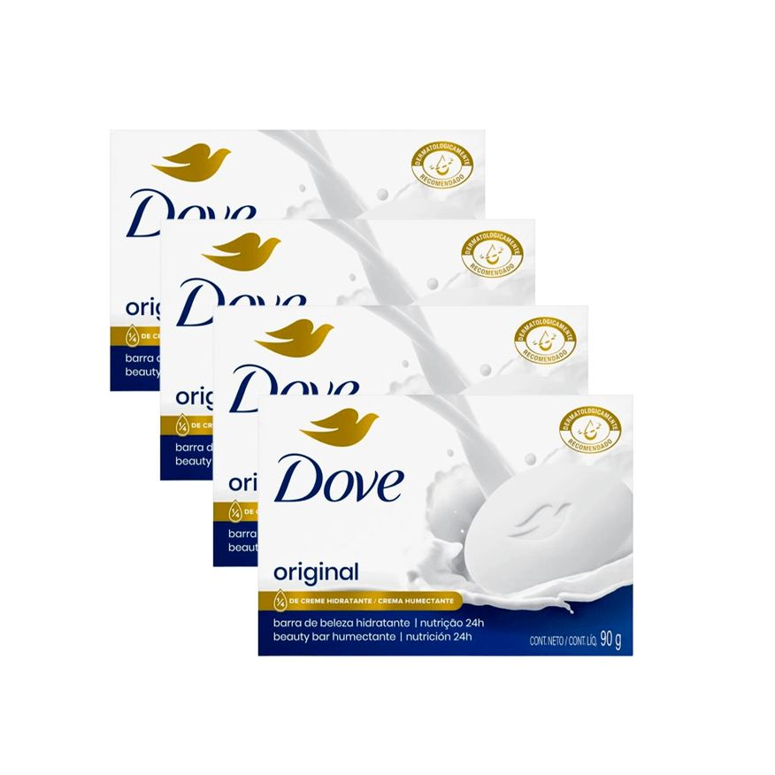 Dove Kit 4 Uni Sabonete em Barra Original Hidratante 90g Cada