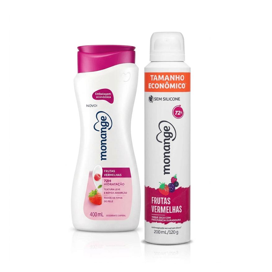 Monange Kit Frutas Vermelhas Desodorante Antitranspirante Aerossol 200ml + Loção Hidratante Corporal 400ml
