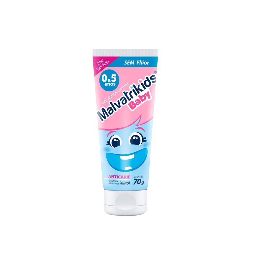 Malvatricin Gel Dental Infantil Malvatrikids Baby Anticáries Sem Flúor Xilitol Sabor Tutti Frutti 70g