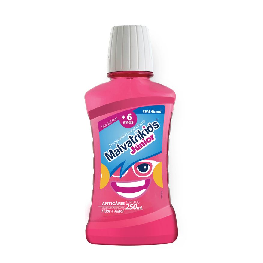 Malvatricin Enxaguante Bucal Infantil Malvatrikids Júnior Flúor Xilitol Zero Álcool Sabor Tutti Frutti 250ml
