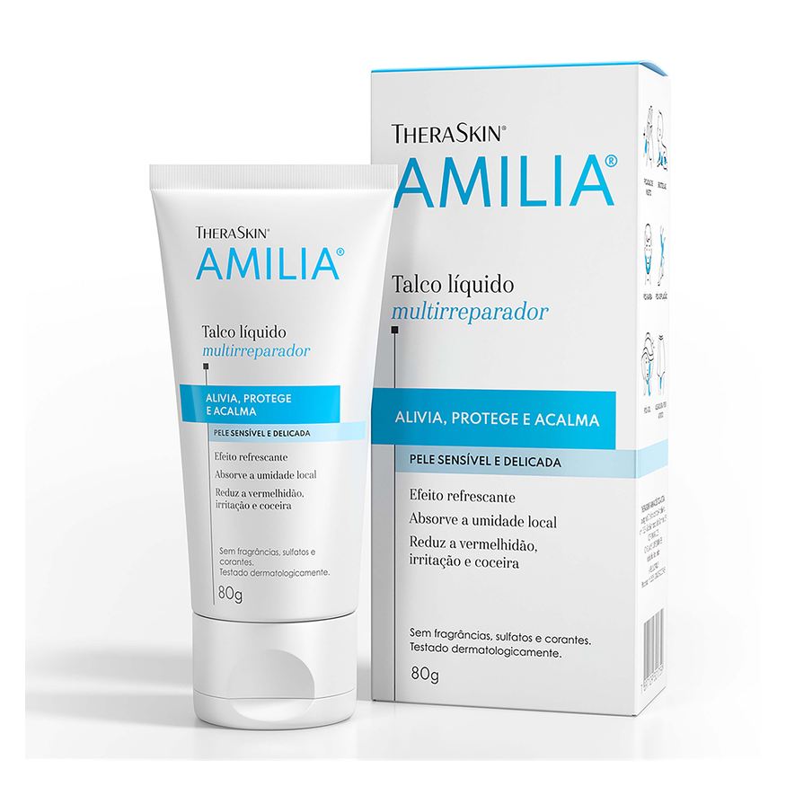 Amilia Talco Líquido Infantil Hipoalergênico Sem Perfume 80g