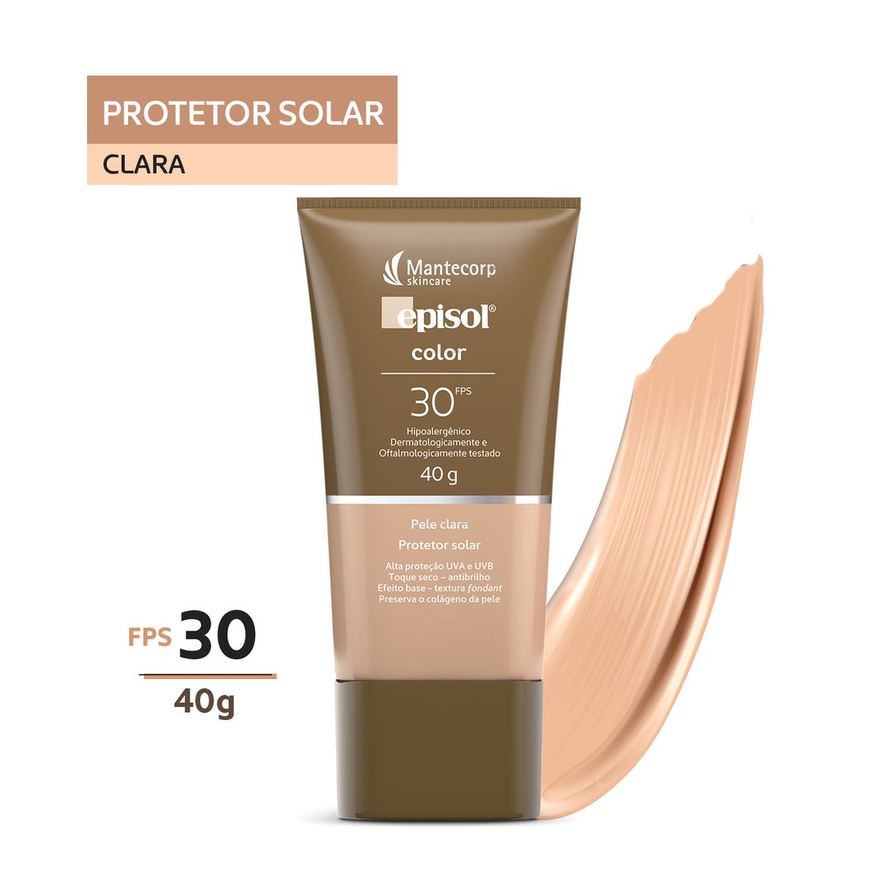 Episol Protetor Solar Facial Color Toque Seco FPS30 Pele Clara 40g