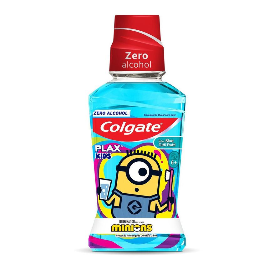 Colgate Enxaguante Bucal Infantil Plax Kids Minions Com Flúor Zero Álcool +6 anos Sabor Tutti Frutti 250ml