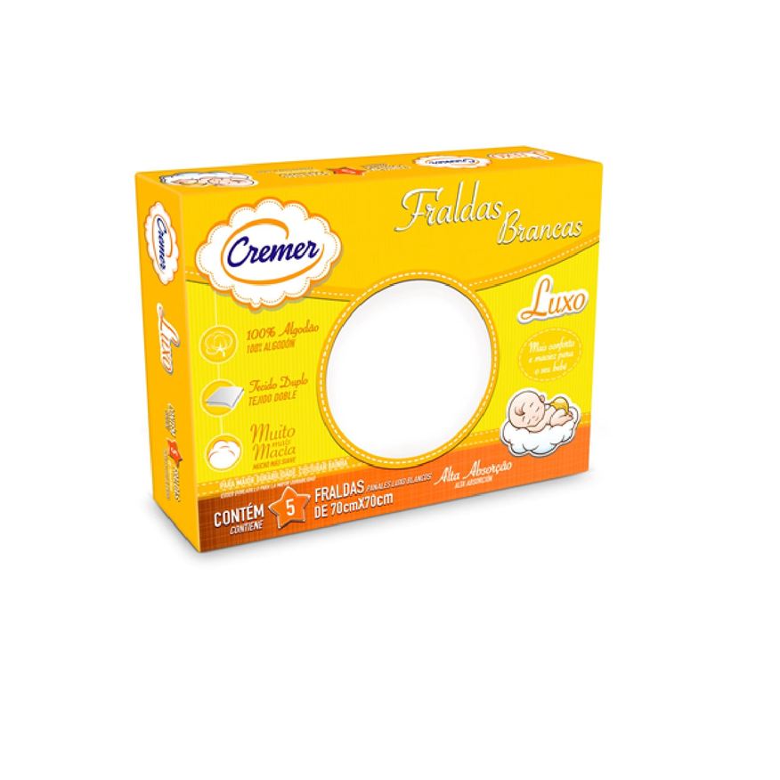 Cremer Fralda de Pano Luxo Branco 70cm x 70cm 5 Unidades