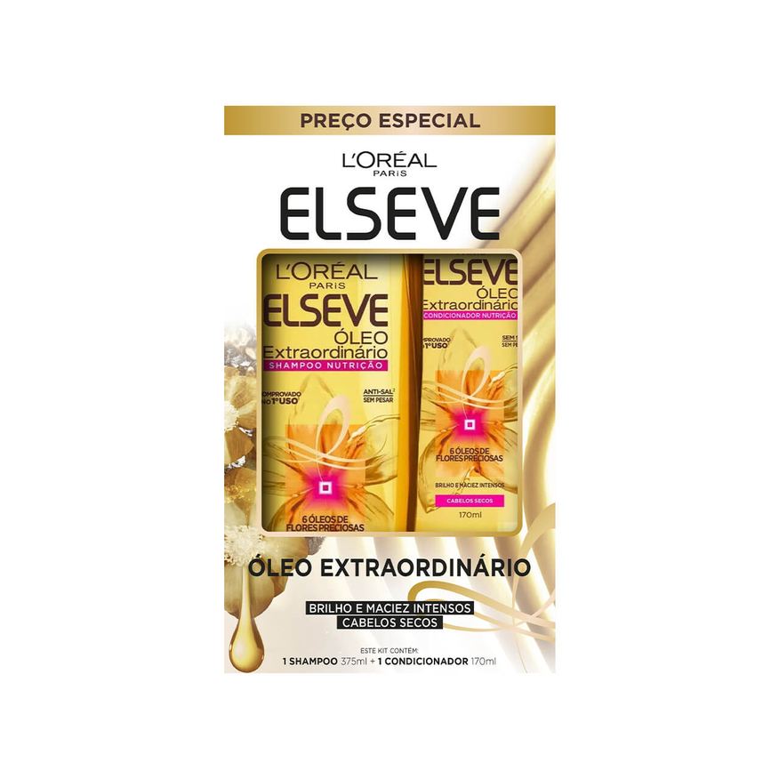 Elseve Kit Shampoo Óleo Extraordinário Nutrição e Brilho Shampoo 375ml + Condicionador Elseve Óleo Extraordinário Nutrição e Brilho Shampoo 170ml