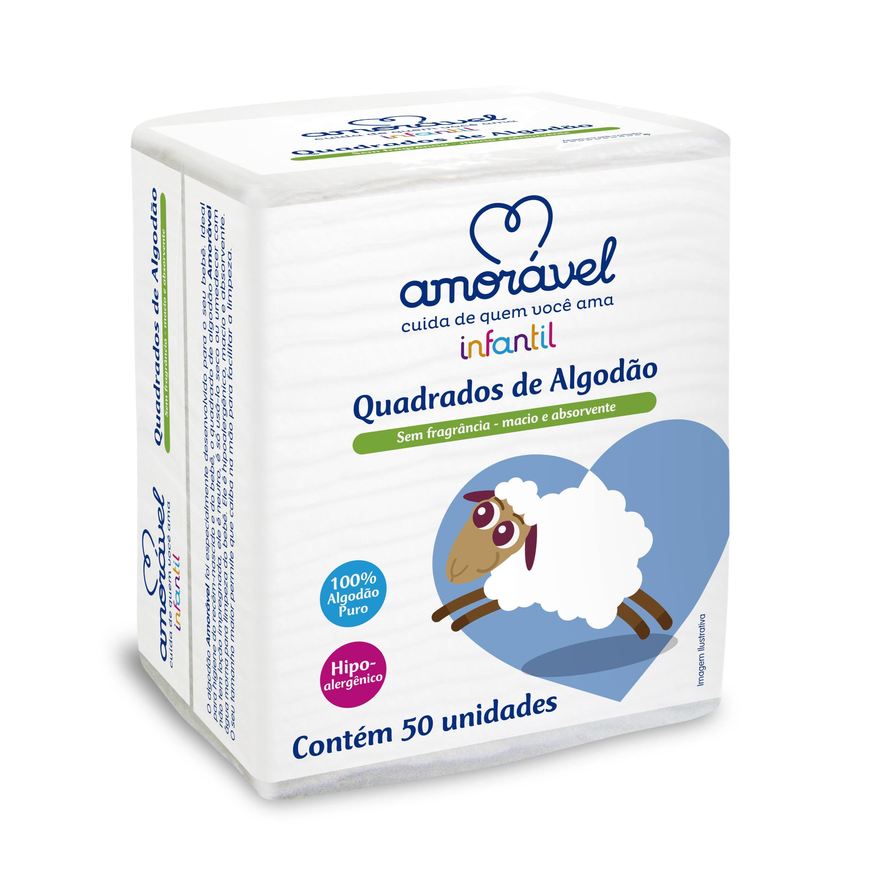 Amoravel Algodão Amorável Infantil Quadrado 50 Unidades