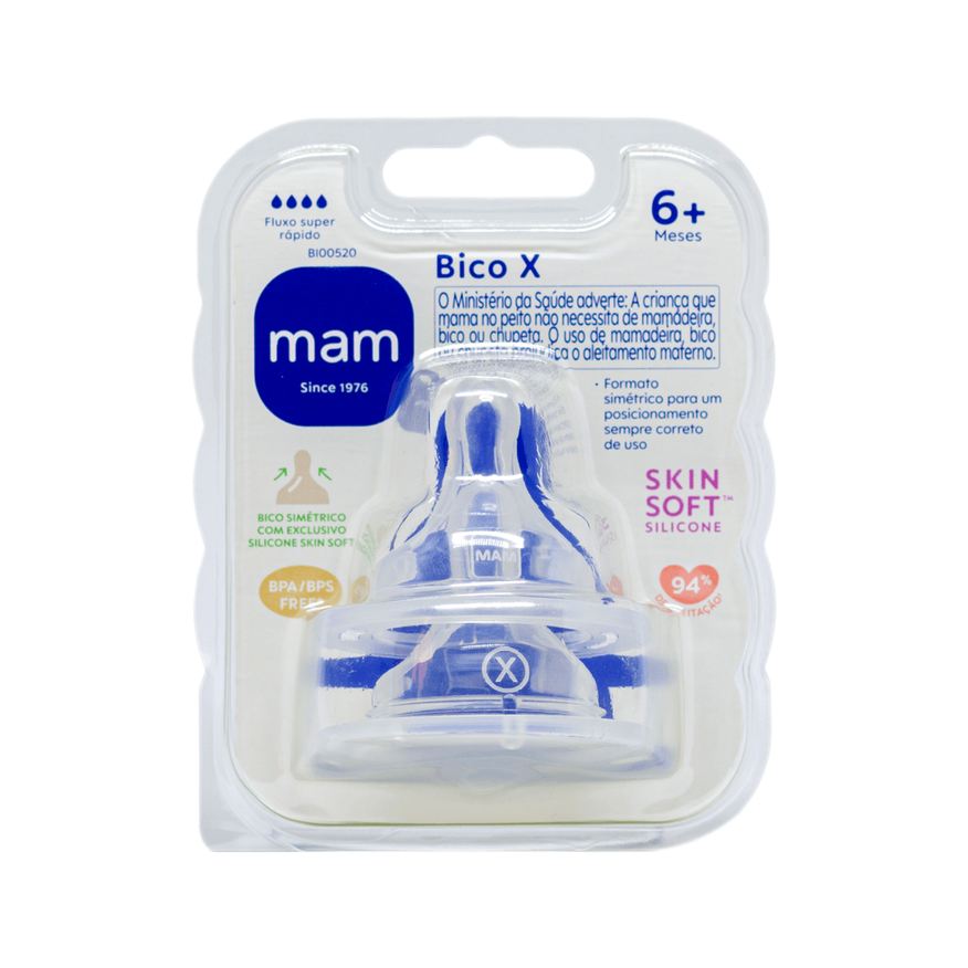 MAM Bico para Mamadeira Ortodôntico Fluxo Super Rápido +6 meses Silicone 2 Unidades