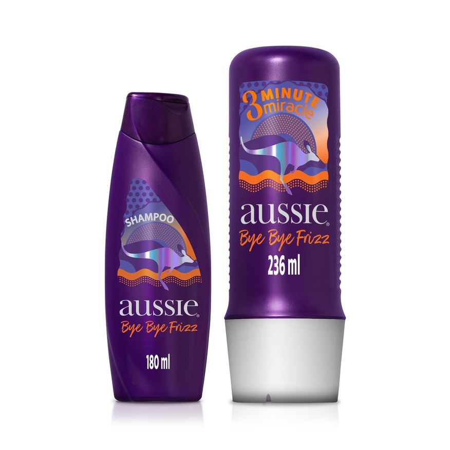 Aussie Kit Shampoo Bye Bye Frizz 180ml 1 Unidade + Tratamento 3 Minutos Milagrosos Aussie Bye Bye Frizz 236ml 1 Unidade
