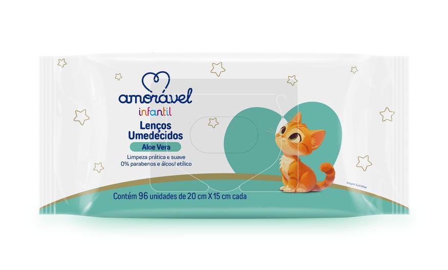Amoravel Lenço Umedecido Amorável Baby Aloe Vera 96 Unidades