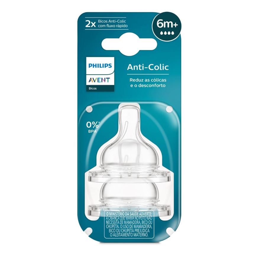 Philips Avent Bico para Mamadeira Classic +6 meses Anti Cólica Fluxo Rápido Silicone Tamanho 4 2 Unidades