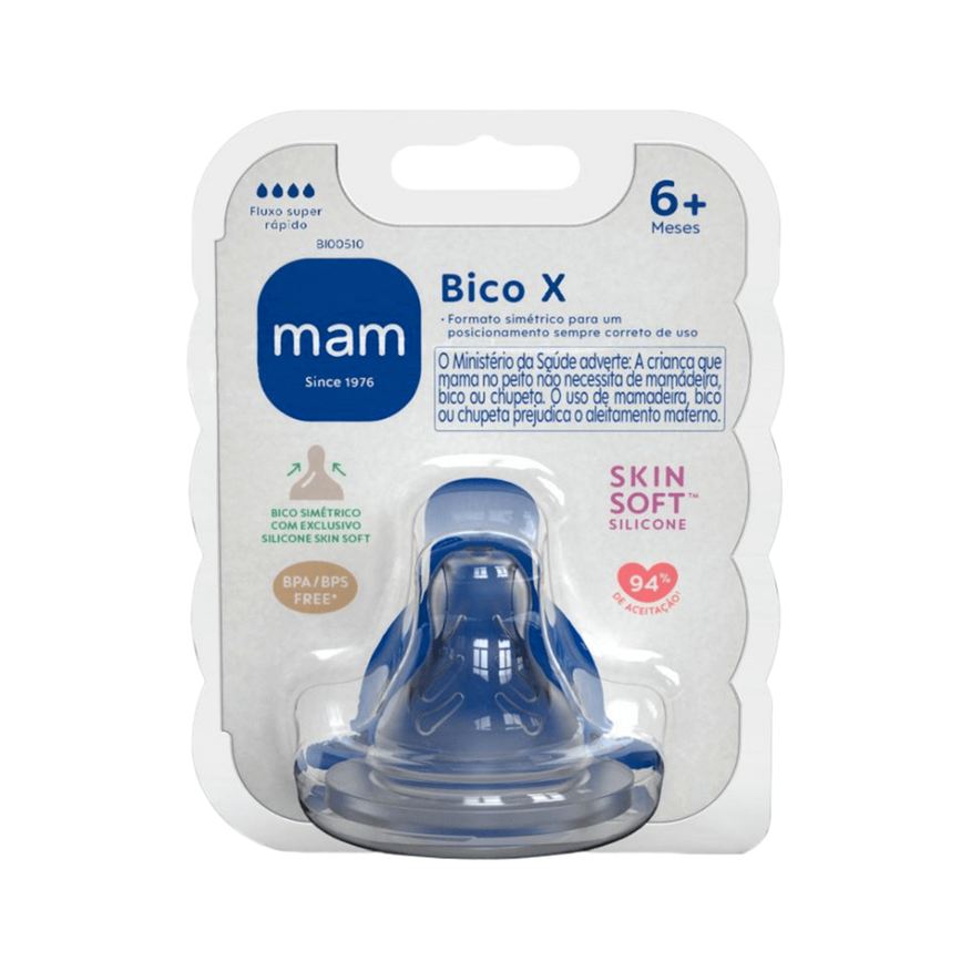 MAM Bico para Mamadeira Ortodôntico Fluxo Super Rápido Sem BPA +6 meses 1 Unidade