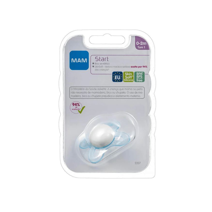 MAM Chupeta Start Ortodôntica de 0 a 2 meses SkinSoft Silicone Azul 1 Unidade