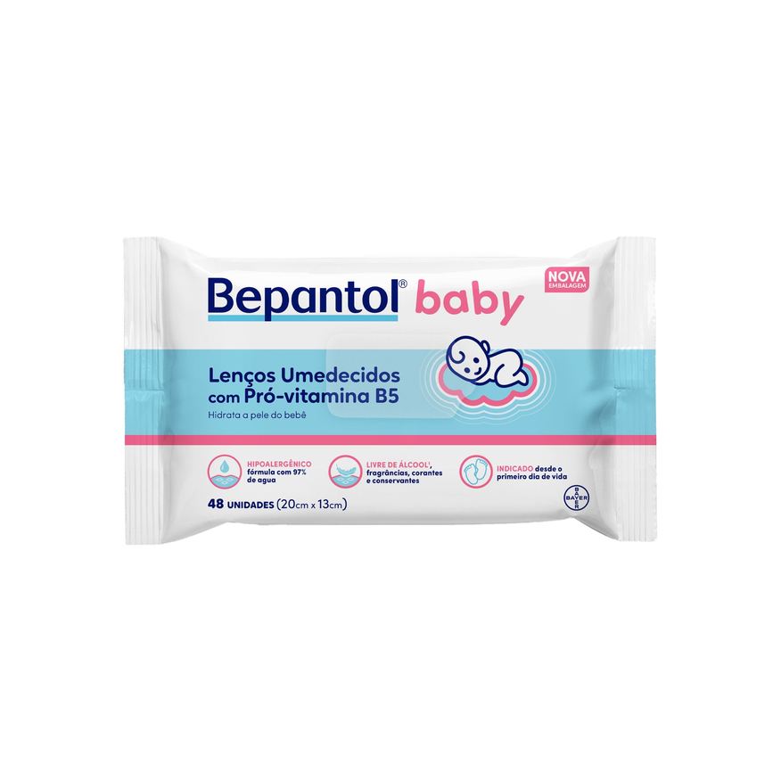 Bepantol Lenços Umedecidos Baby Sem Fragrância com Pró-Vitamina B5 Hipoalergênico 48 Unidades
