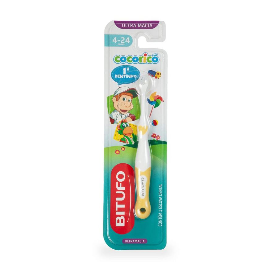 Bitufo Escova Dental Infantil 1 Dentinho Cocoricó Ultra Macia de 4 a 24 meses 1 Unidade