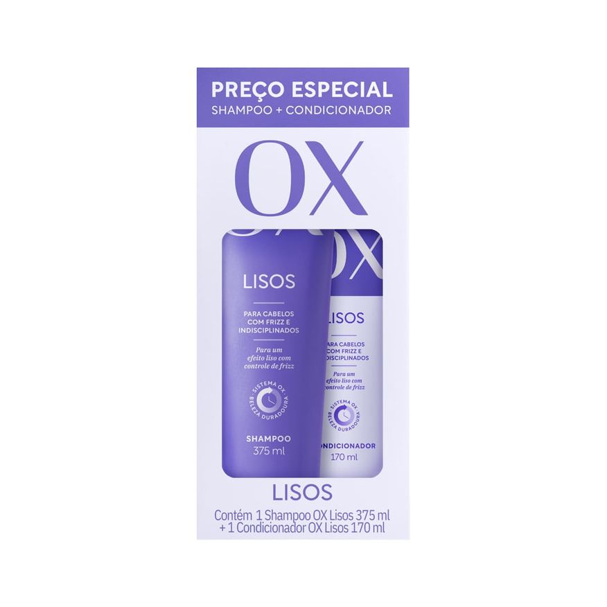 OX Kit Shampoo Liso Duradouro 375ml 1 Unidade + Condicionador OX Liso Duradouro 170ml 1 Unidade