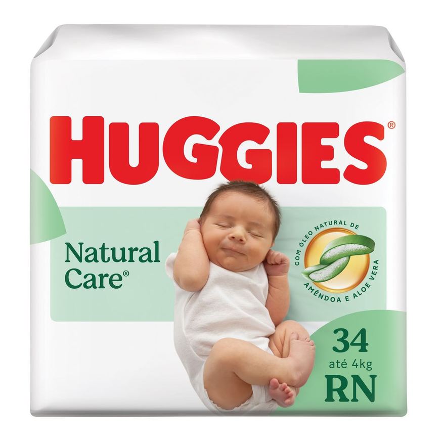 Huggies Fralda Descartável Premium Natural Care RN - 34 Unidades