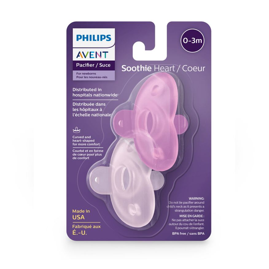 Philips Avent Chupeta Soothie Heart de 0 a 3 meses Flexível Silicone Rosa 2 Unidades