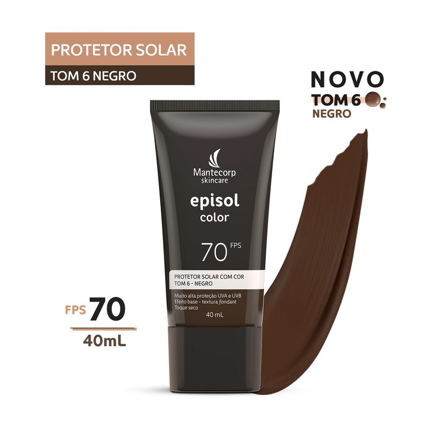Episol Protetor Solar Facial Color FPS70 Tom 6 Negro 40ml
