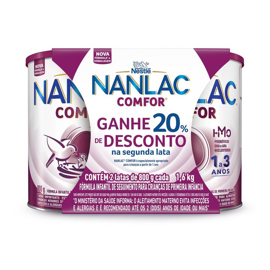 Nanlac Formula Infantil Comfor 800g 2 Unidades Ganhe 20% Na Segunda Unidade