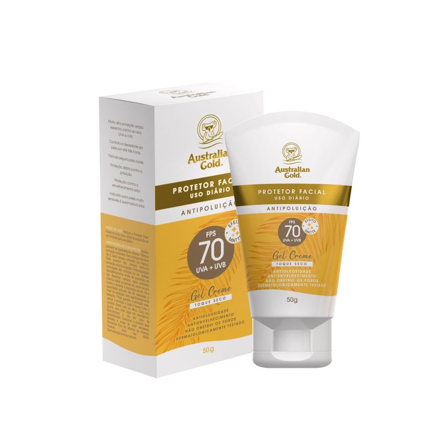 Australian Gold Protetor Solar Facial Anti Poluição FPS70 Efeito Matte 50g