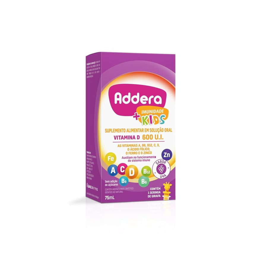 Addera + Imunidade Kids 600UI Sabor Uva Solução Oral 75ml + Seringa Dosadora