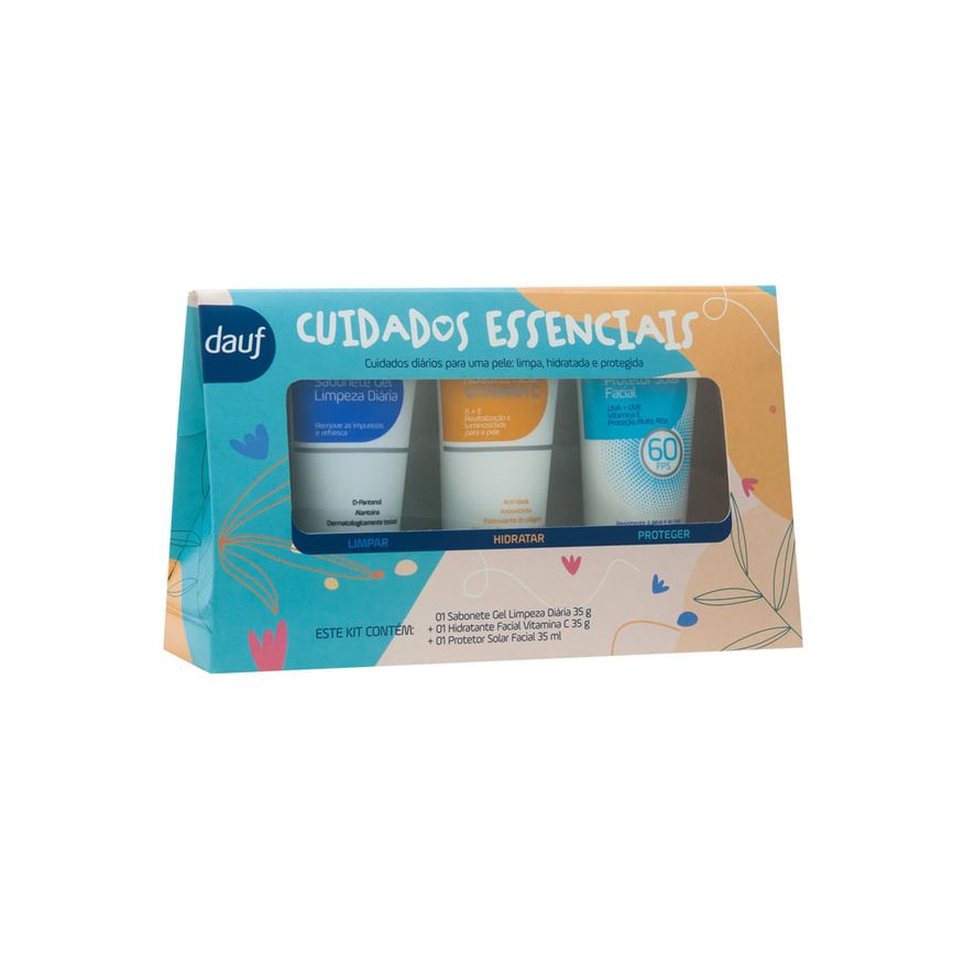 Dauf Kit Cuidados Essenciais Gel de Limpeza + Protetor Solar FPS 60 + Hidratante Facial