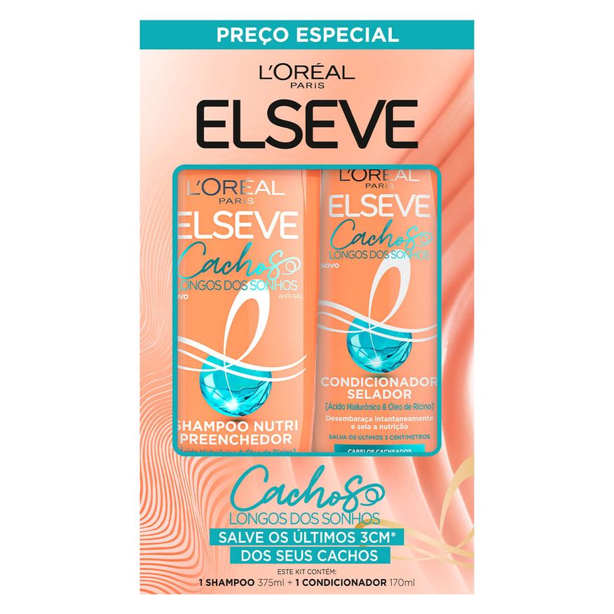 Elseve Kit Shampoo Cachos Longos dos Sonhos Nutri Preenchedor e Selador 375ml 1 Uni + Condicionador 170ml 1 Uni