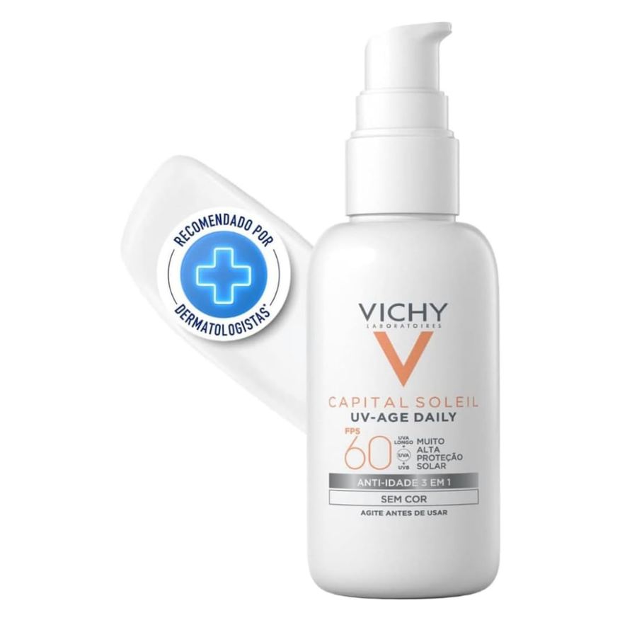 Vichy Protetor Solar Facial Capital Soleil UV-Age Dayly FPS60 Anti Idade 3 em 1 Sem Cor 40g