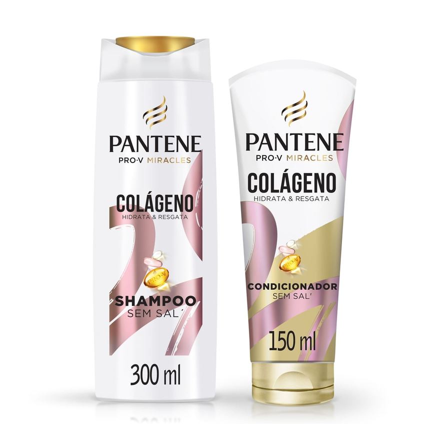 Pantene Kit Shampoo Pro-V Miracles Colágeno Hidrata & Resgata 300ml 1 Uni + Condicionador Hidrata & Resgata 150ml 1 Uni