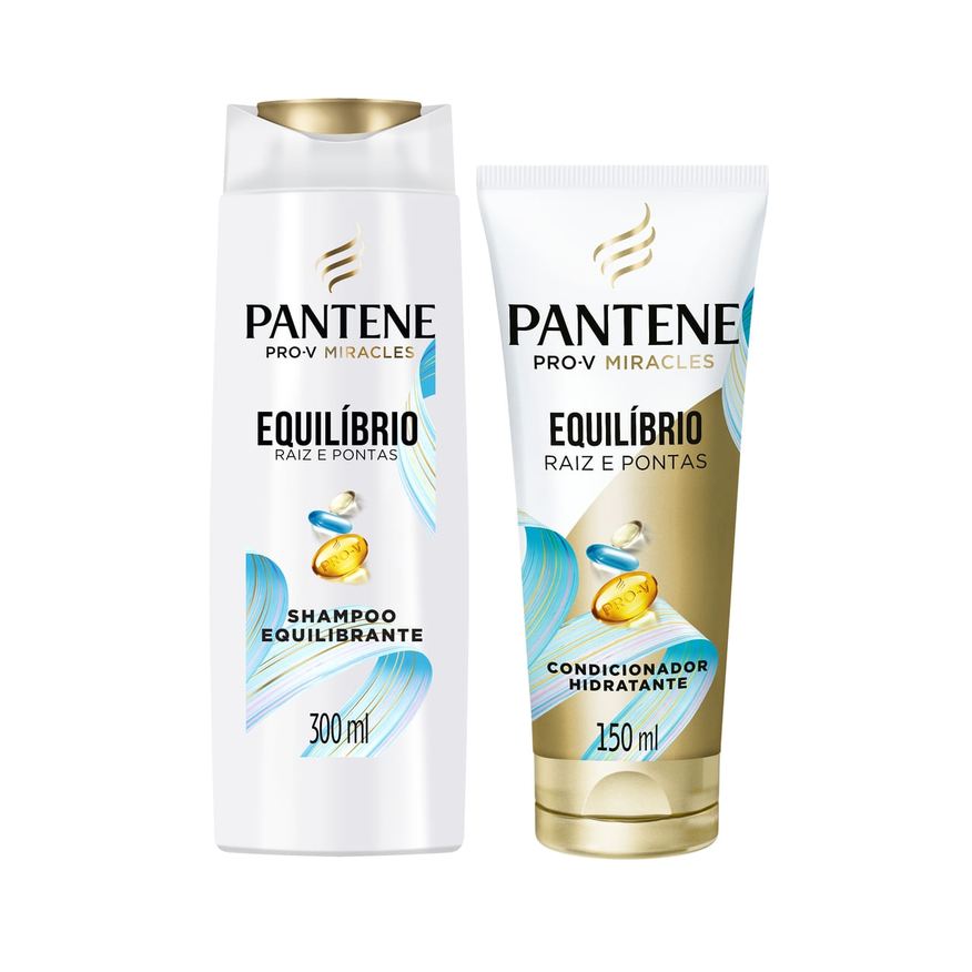 Pantene Kit Shampoo Pro-V Miracles Equilíbrio Raiz e Pontas 300ml 1 Uni + Condicionador Miracles Equilíbrio Raiz e Pontas 150ml 1 Uni