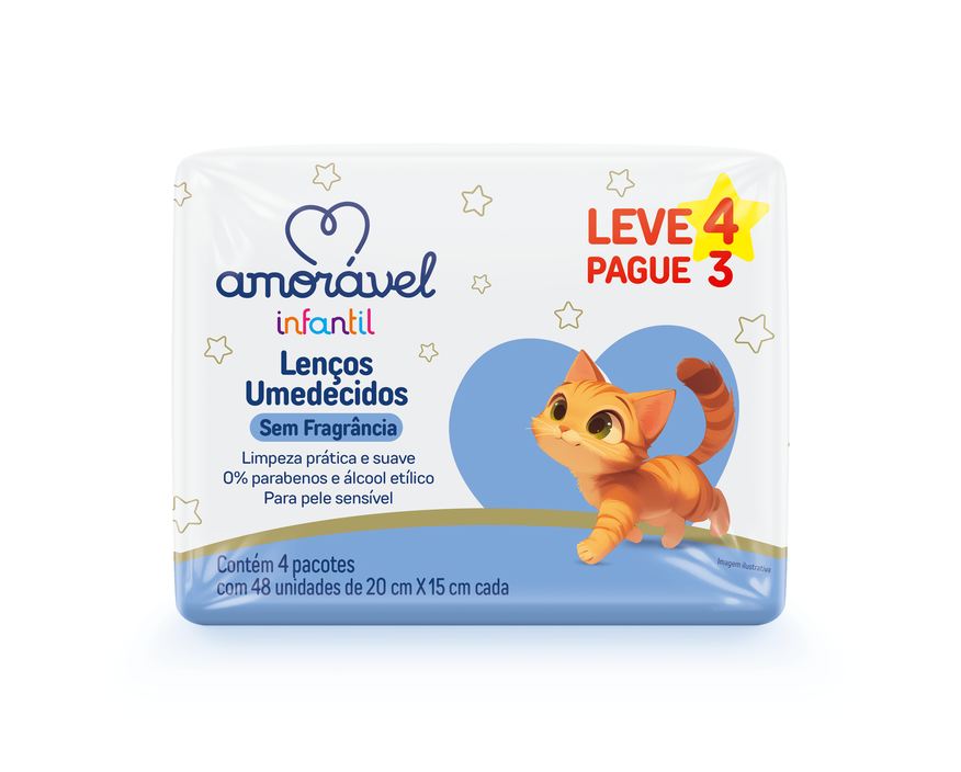 Amoravel Lenços Umedecidos Amorável Sem Fragrancia 192 Unidades