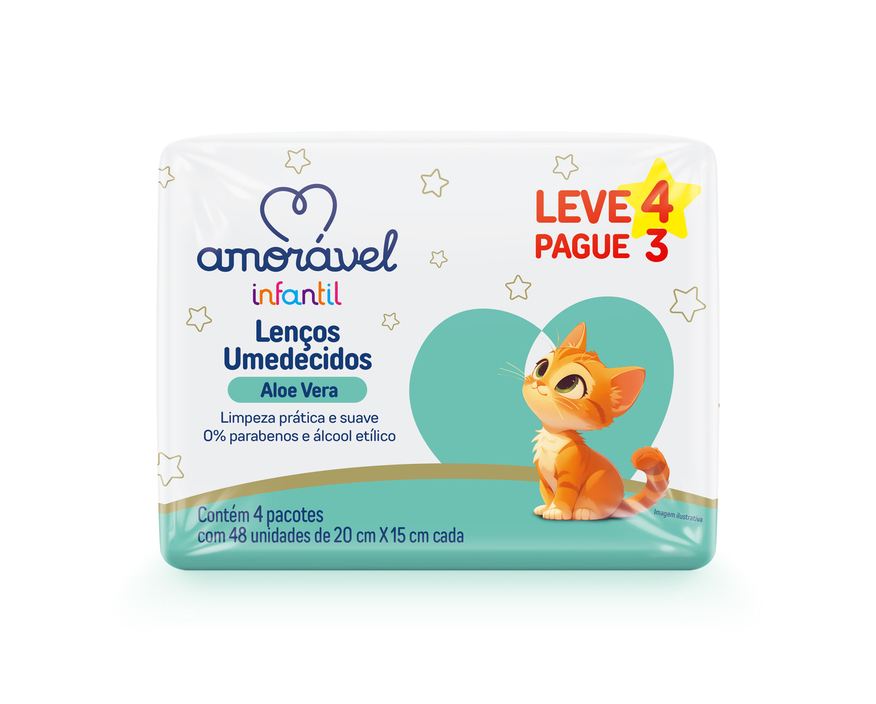 Amoravel Lenços Umedecidos Amorável Aloe E Vera Com 192 Unidades