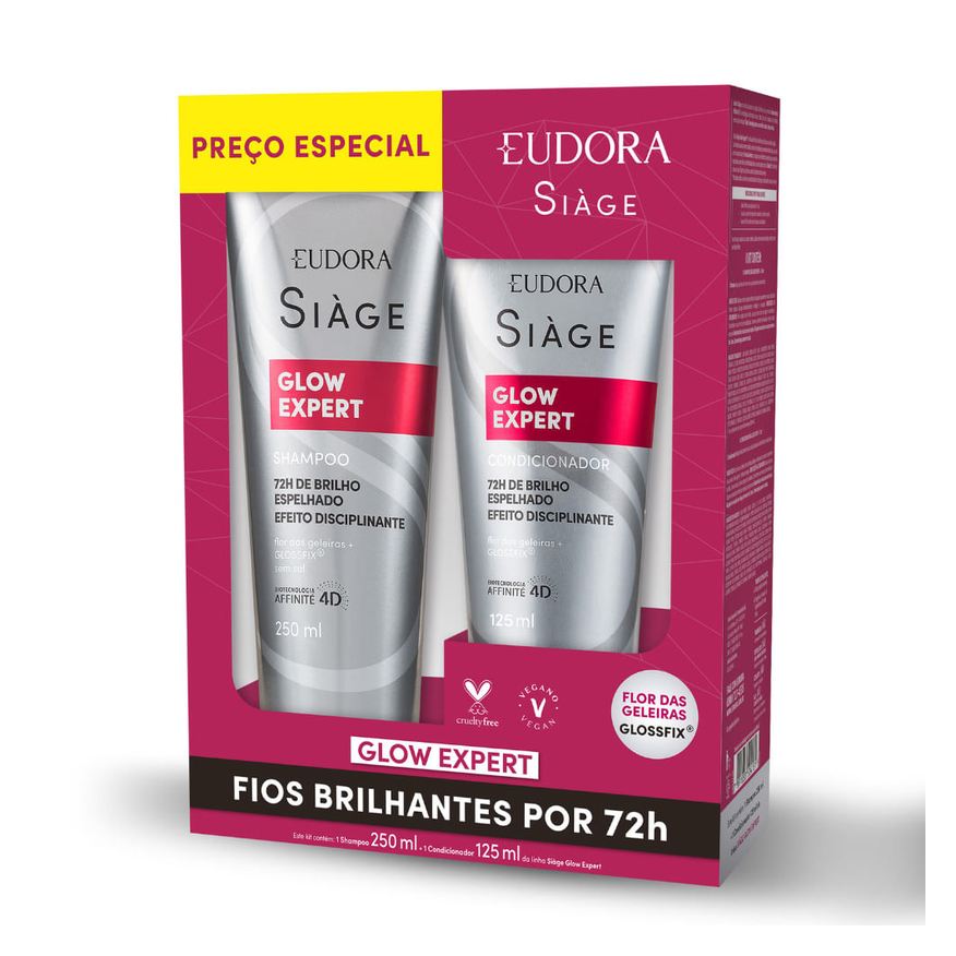 Siage Kit Shampoo Eudora Siàge Glow Expert 250ml 1 Unidade + Condicionador Eudora Siàge Glow Expert 125ml 1 Unidade