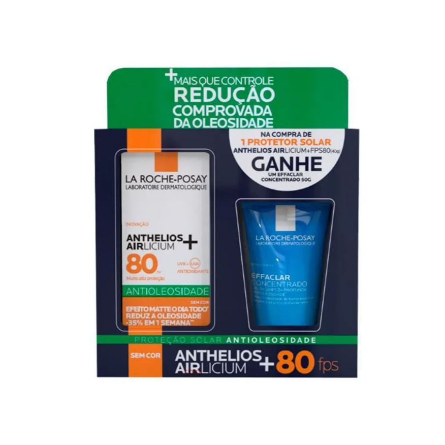 La Roche Posay Kit Protetor Solar Facial La Roche-Posay Anthelios Airlicium+ FPS80 40g 1 Unidade + Gel de Limpeza Effaclar Concentrado 50g 1 Unidade
